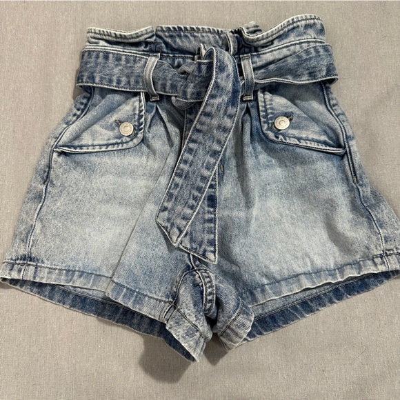 Veronica Beard Nori paperbag denim shorts, self tie belt, sz 23, high waisted - Picture 1 of 14